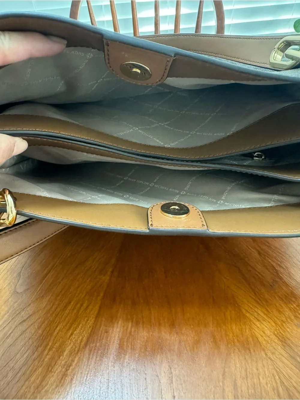 Michael Kors Brown MK Logo Shoulder Bag with Gold Hardware